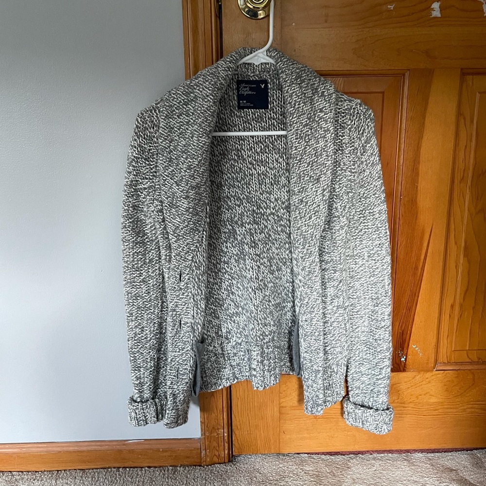 Gray American Eagle Cardigan Sweater